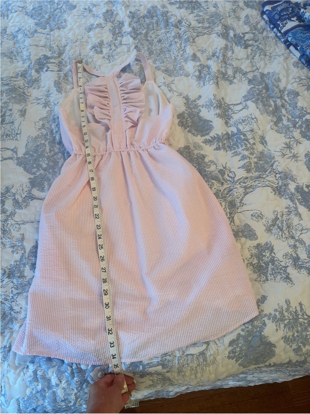 Lauren James sz Small Hampton Dress Pink Ruffle-Back Seersucker preppy feminine - Picture 7 of 14